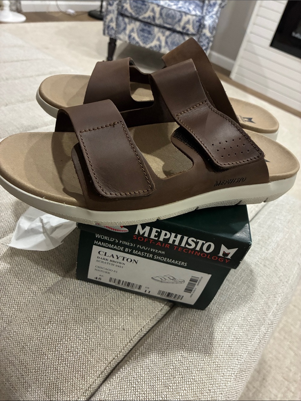 Mephisto Men's Dark Brown Dual-Strap Leather Sandals